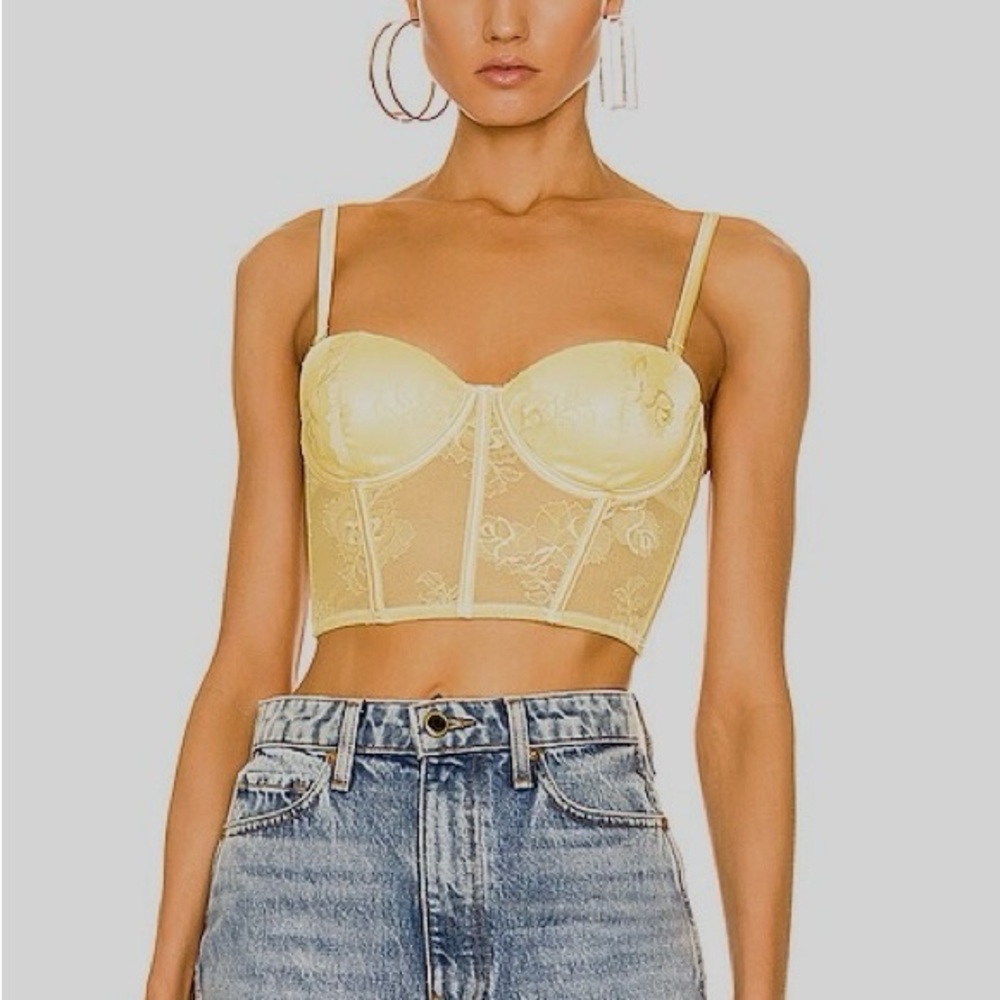 Fleur du Mal Lemon Yellow Lace Longline Bustier Bra